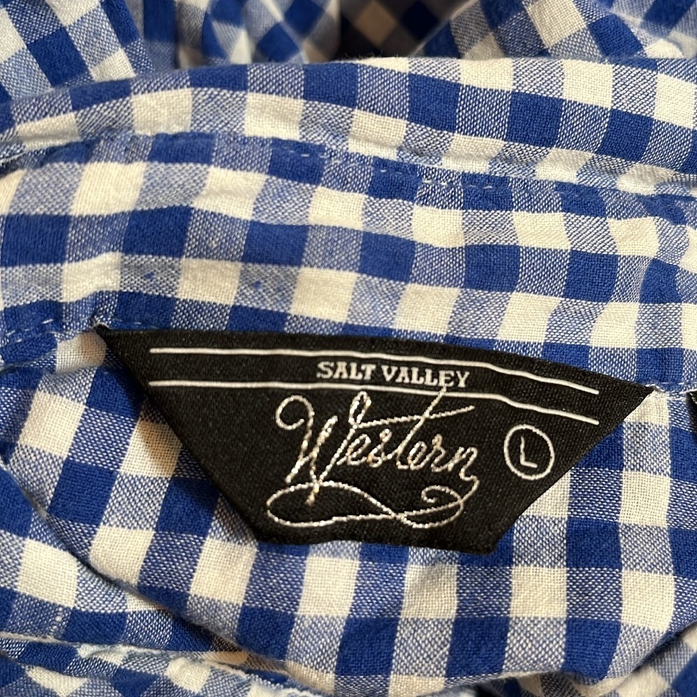 Salt Valley Western Blue Plaid Cotton Long Sleeve Button Shirt - Picture 8 of 10